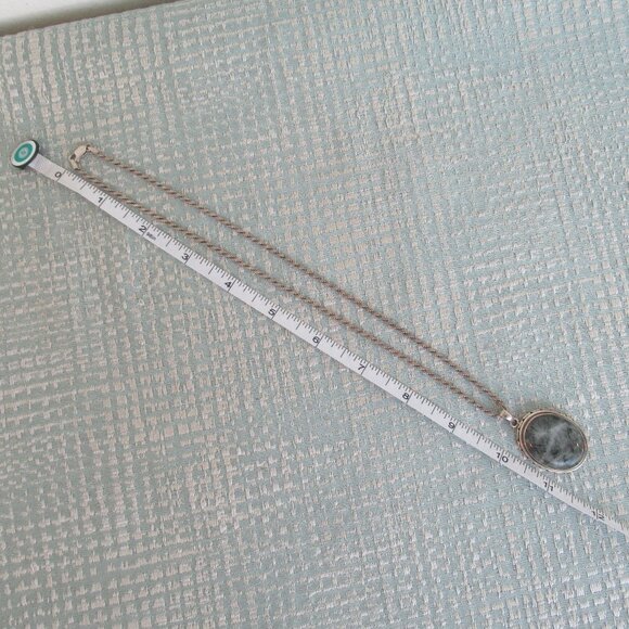 Sterling Silver Chain & Sterling and Gray Natural Stone Large Pendant Necklace - Picture 9 of 15